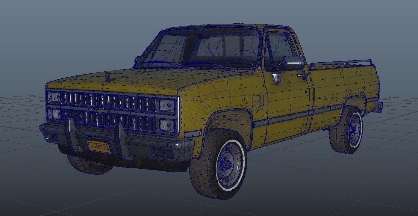 Chevrolet C10 1982 Yellow Low-poly 3D model_18