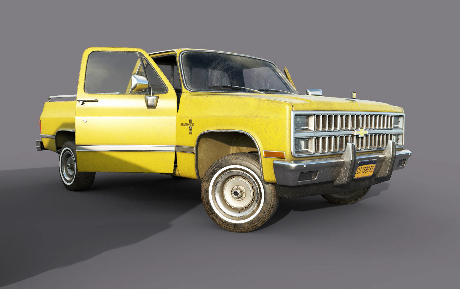 Chevrolet C10 1982 Yellow Low-poly 3D model_7