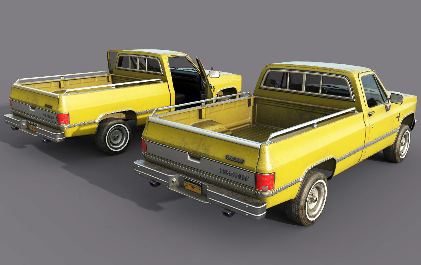 Chevrolet C10 1982 Yellow Low-poly 3D model_13