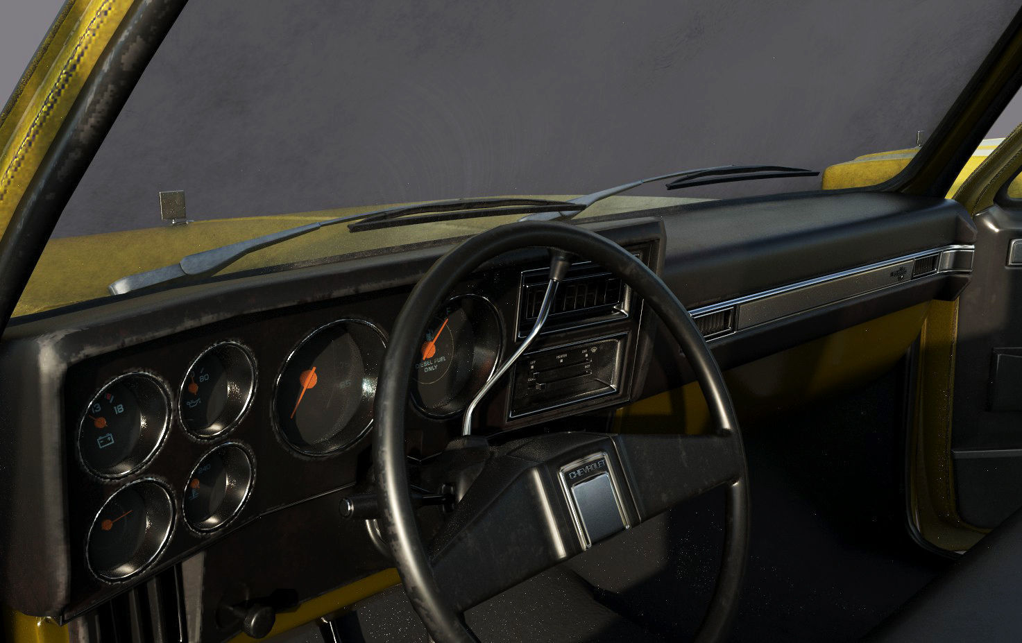 Chevrolet C10 1982 Yellow Low-poly 3D model_14