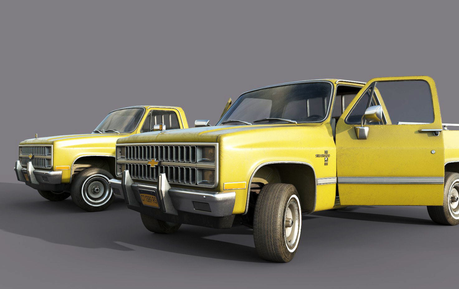 Chevrolet C10 1982 Yellow Low-poly 3D model_9