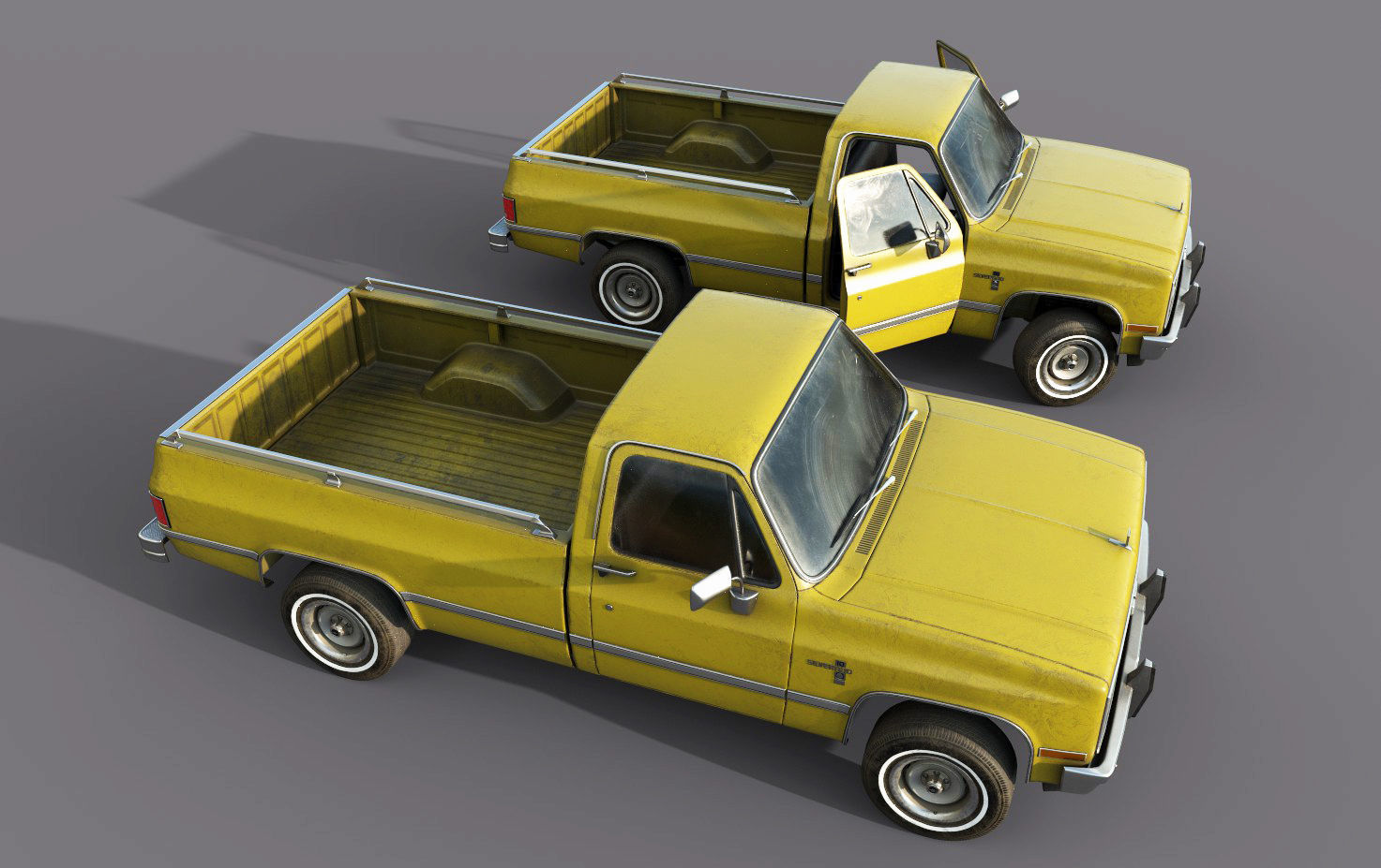Chevrolet C10 1982 Yellow Low-poly 3D model_4