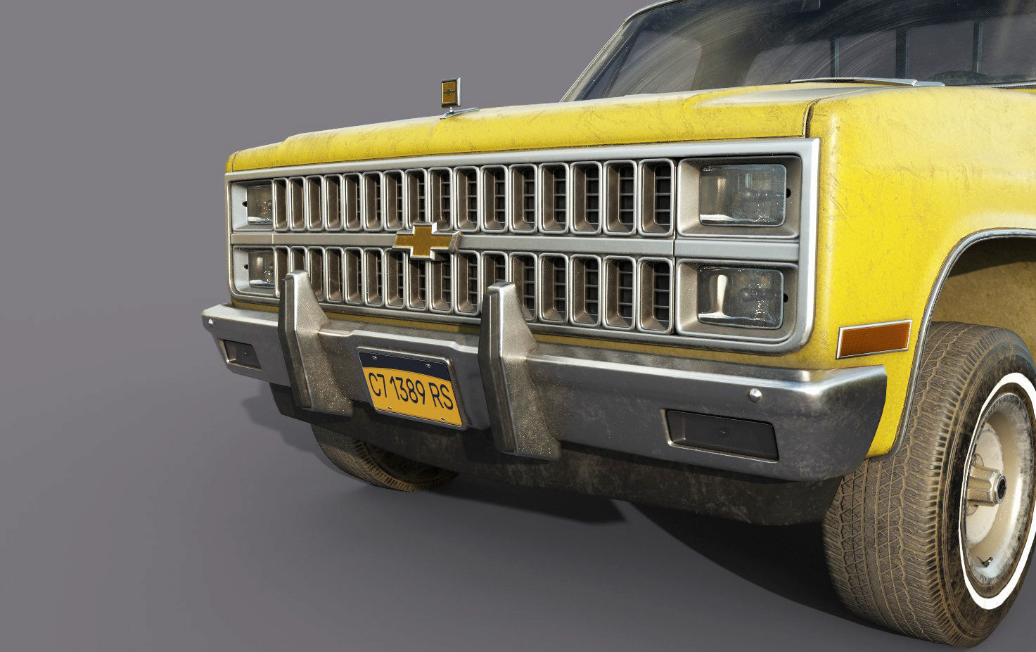 Chevrolet C10 1982 Yellow Low-poly 3D model_11