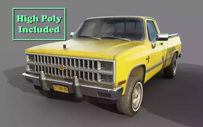 Chevrolet C10 1982 Yellow Low-poly 3D model Chevrolet C10 1982 Yellow Low-poly 3D model