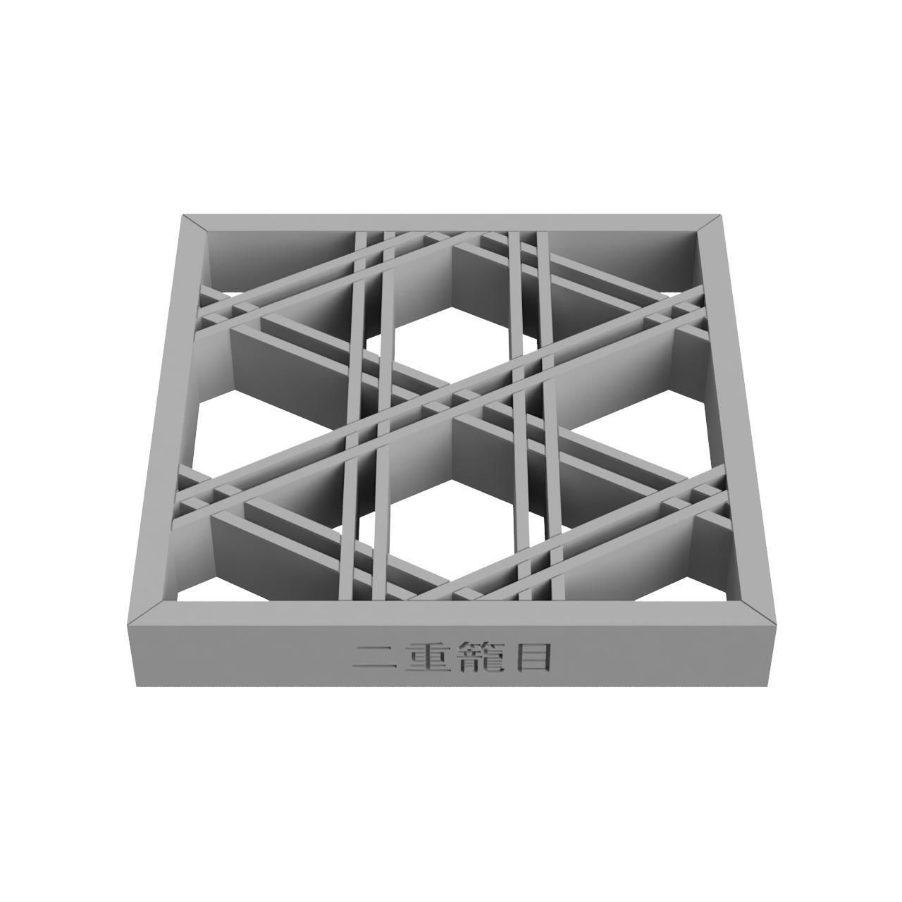 Futaekagome wooden frame with geometric design 3D print model_3