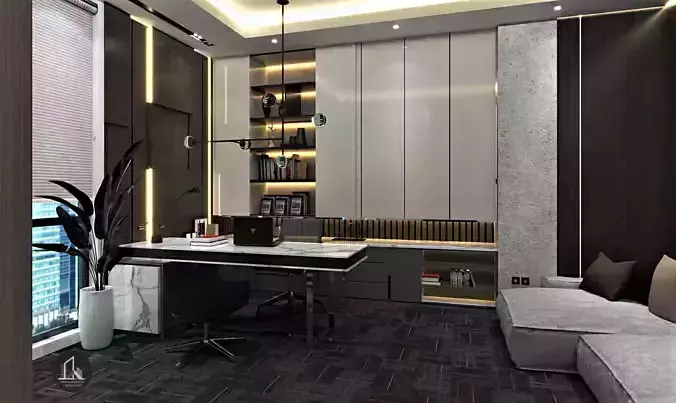 office private and living room area