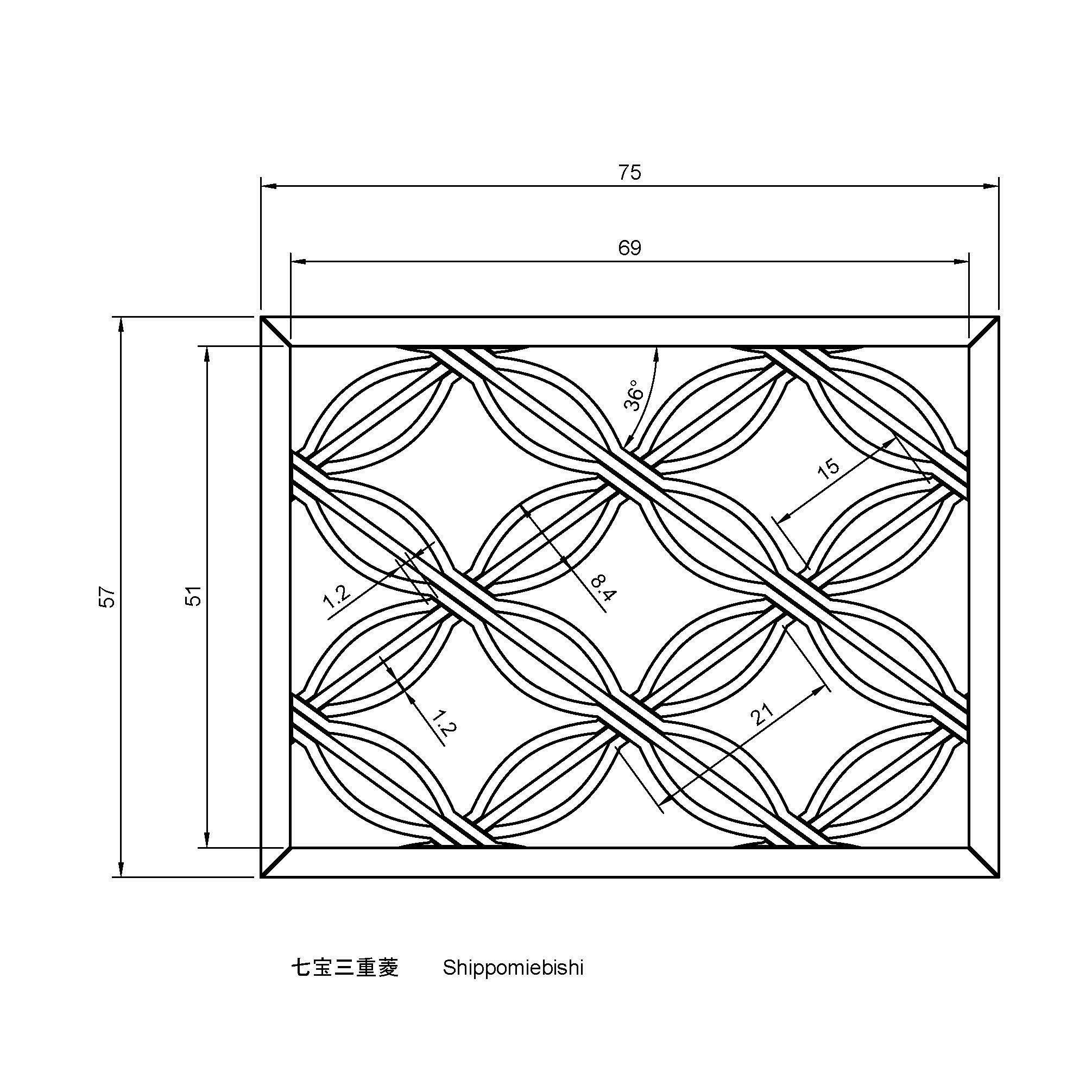 Shippomiebishi wooden frame with intricate design 3D print model_1