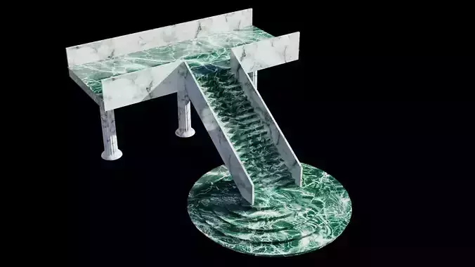 Staircase 3D model table with marble on top