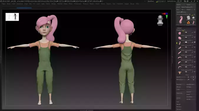 ZBrush Stylized Character Basemesh Girl - Julie - High Poly