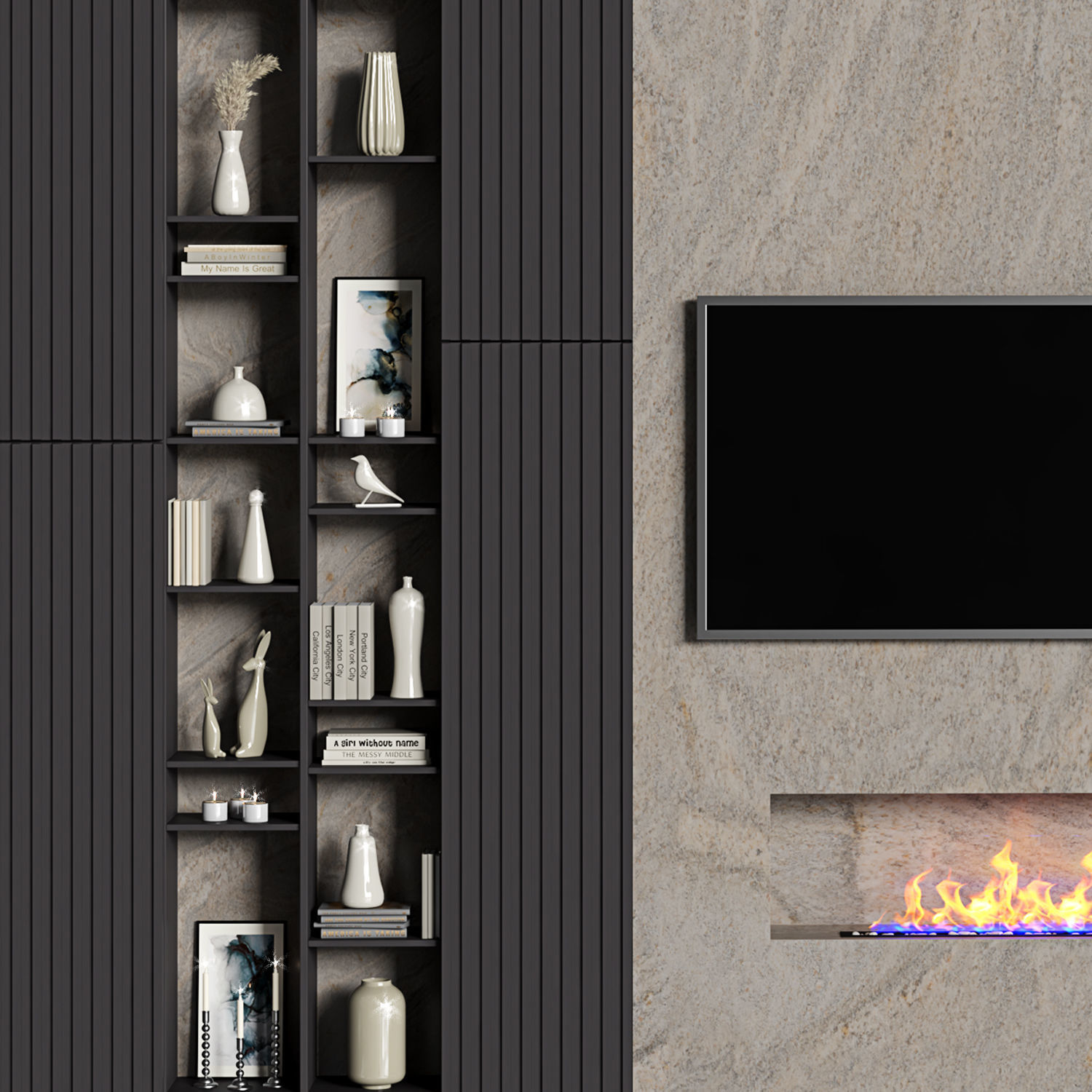 modern tv wall 18 3D model_2