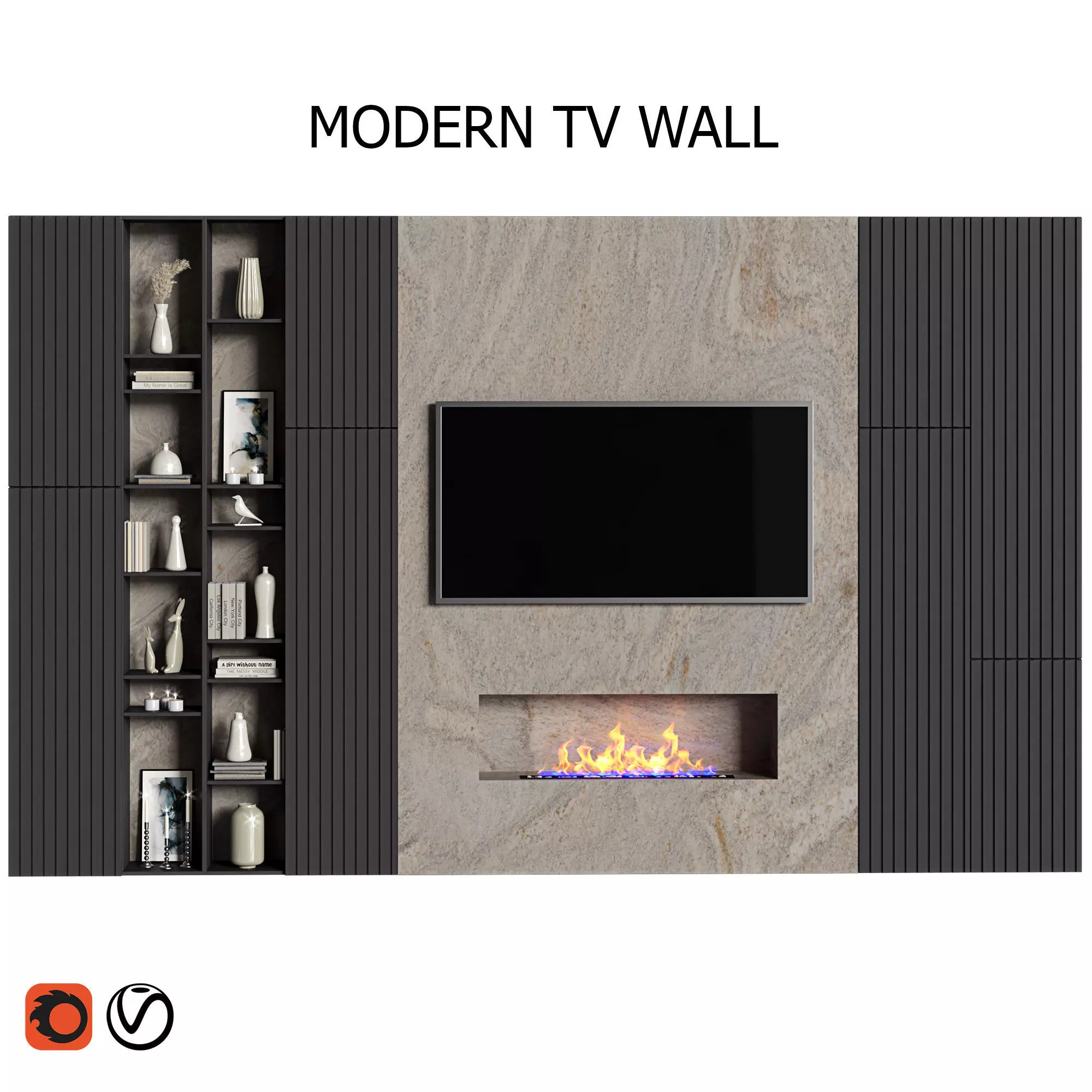 modern tv wall 18 3D model_0
