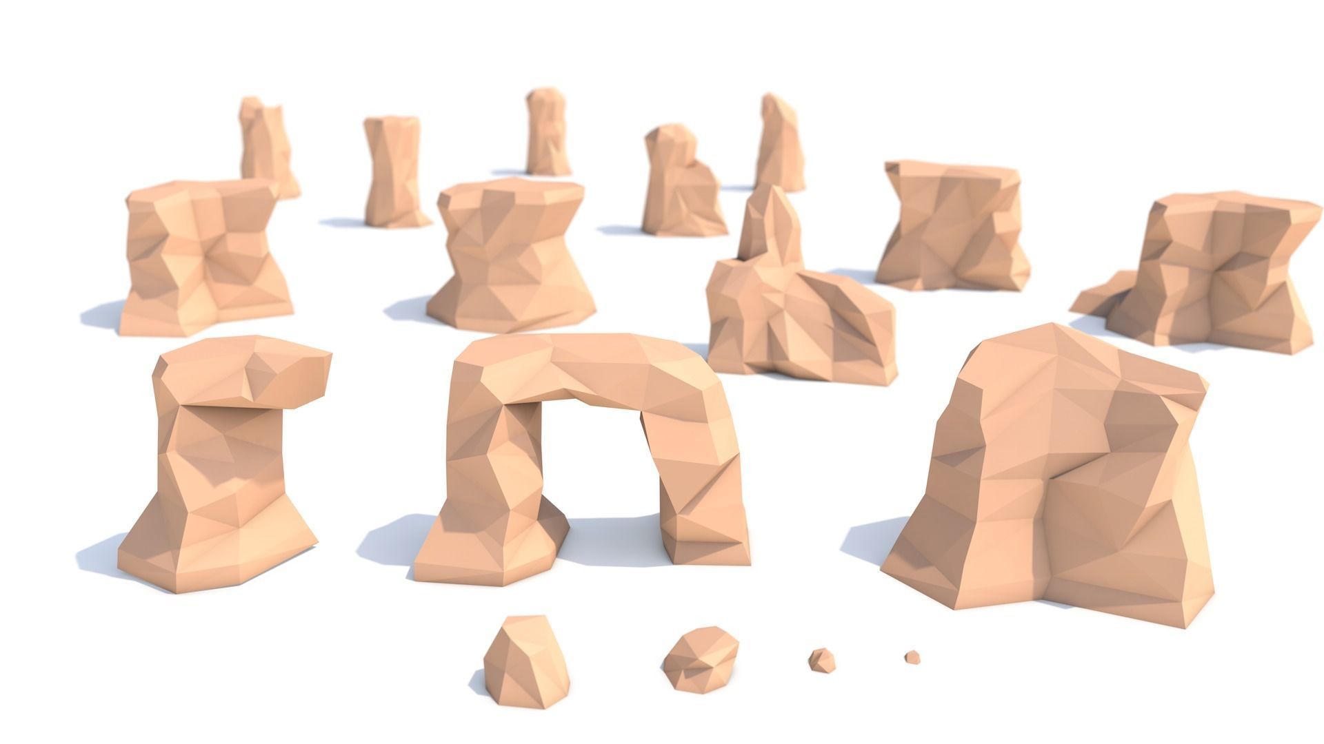 Low-poly Rock Set - Cartoon Desert Rocks Low-poly 3D model_4