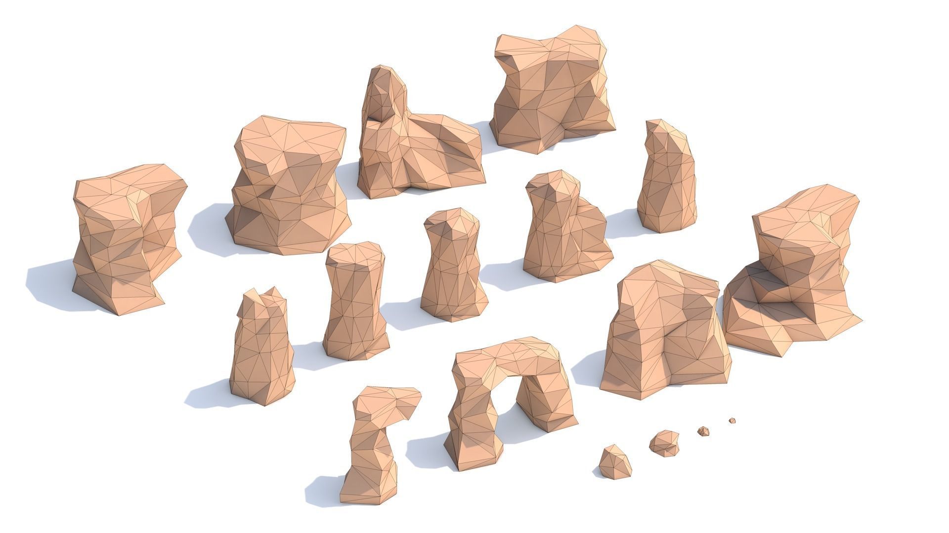 Low-poly Rock Set - Cartoon Desert Rocks Low-poly 3D model_3