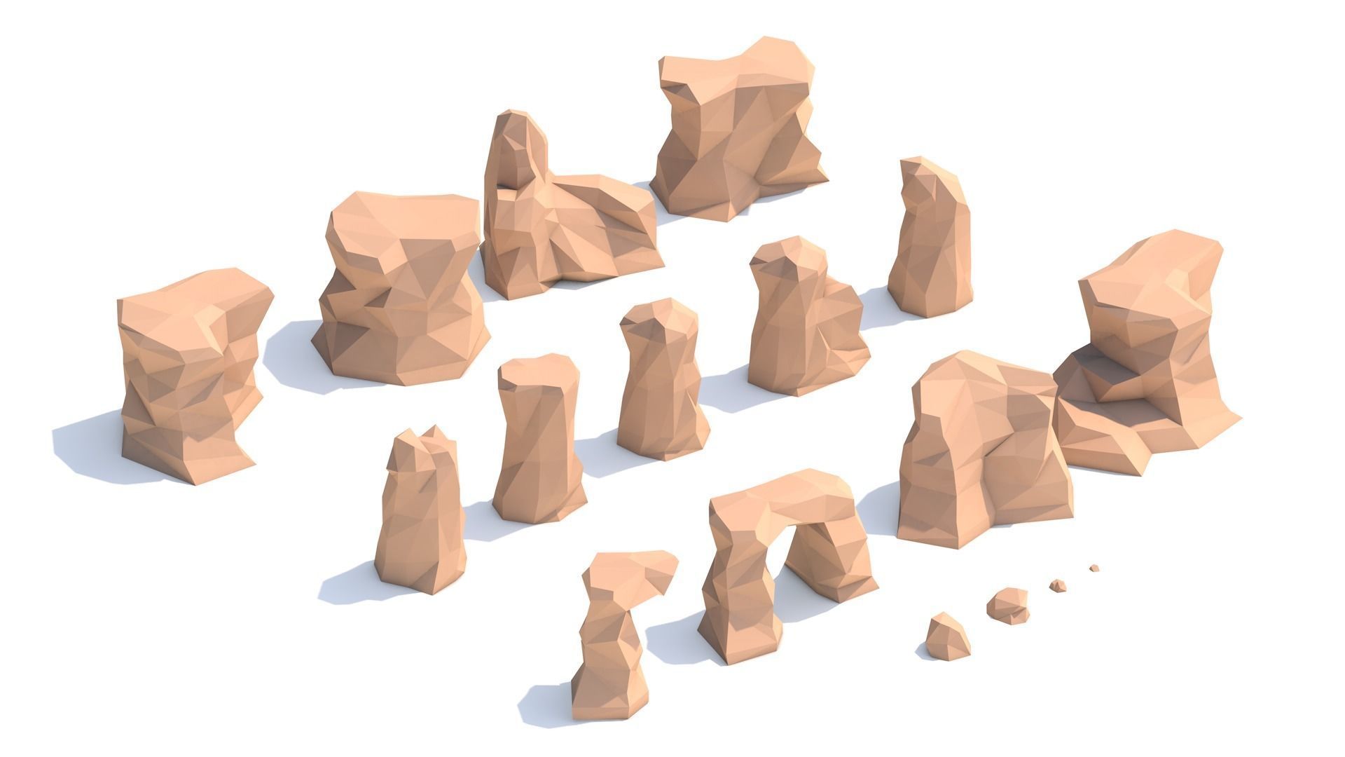 Low-poly Rock Set - Cartoon Desert Rocks Low-poly 3D model_2