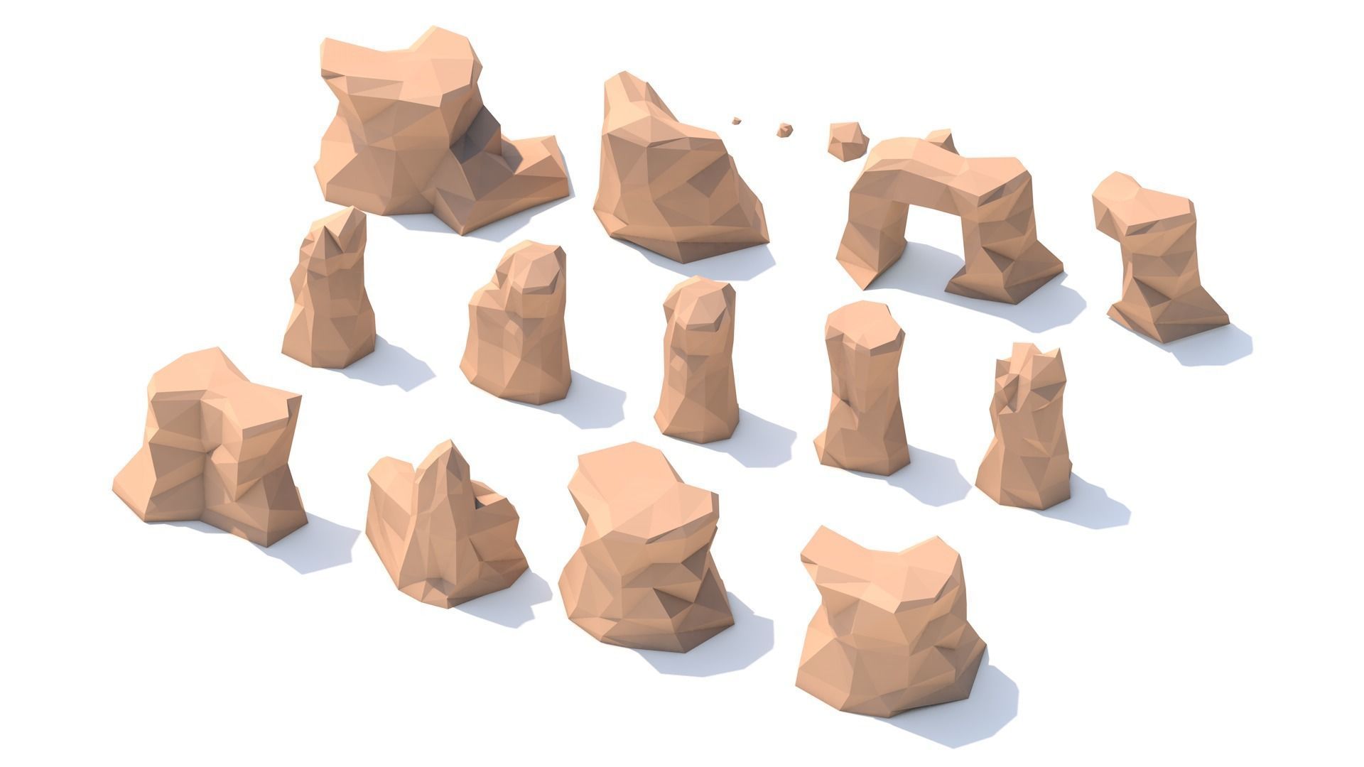 Low-poly Rock Set - Cartoon Desert Rocks Low-poly 3D model_7