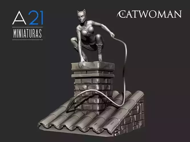 Catwoman 3d Model batman on roof of chimney