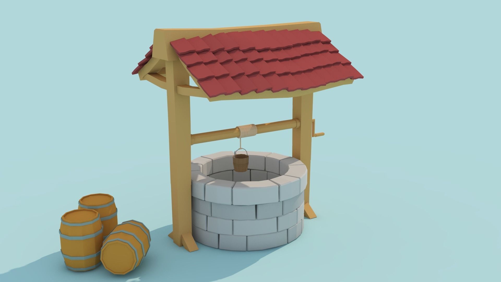 Low-poly well - Cartoon well 3d model Low-poly 3D model_1