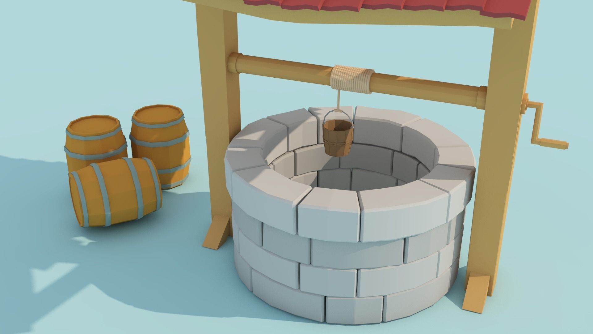 Low-poly well - Cartoon well 3d model Low-poly 3D model_3