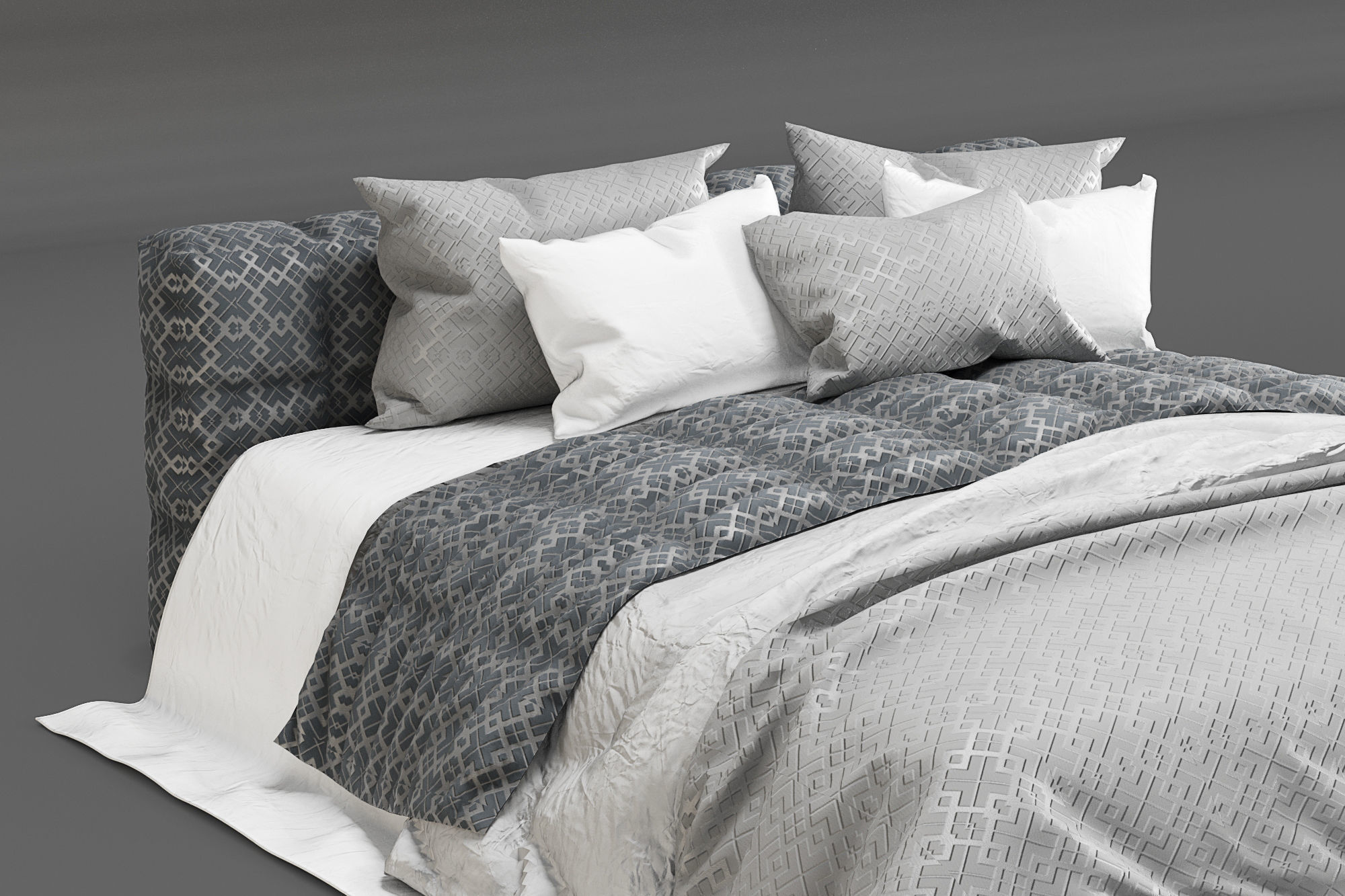 Gray Modern Fabric Bed 3D model_2