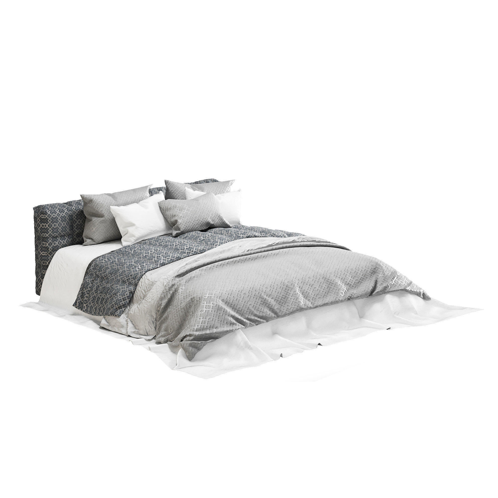 Gray Modern Fabric Bed 3D model_3