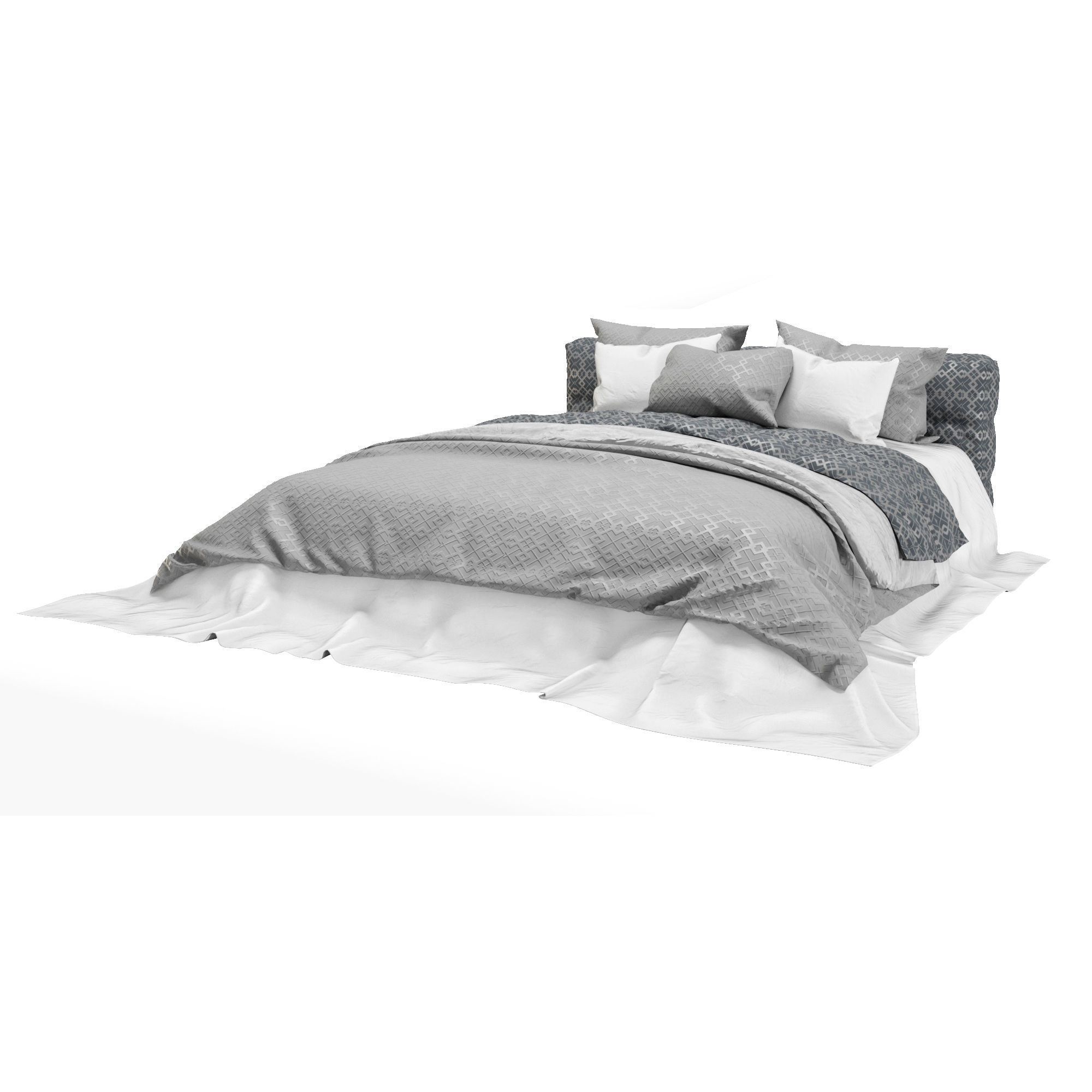 Gray Modern Fabric Bed 3D model_4