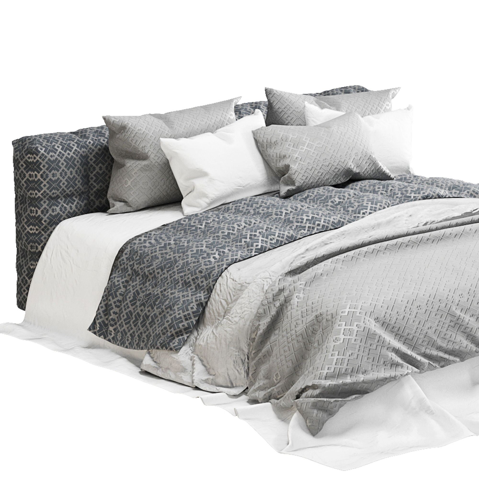 Gray Modern Fabric Bed 3D model_6