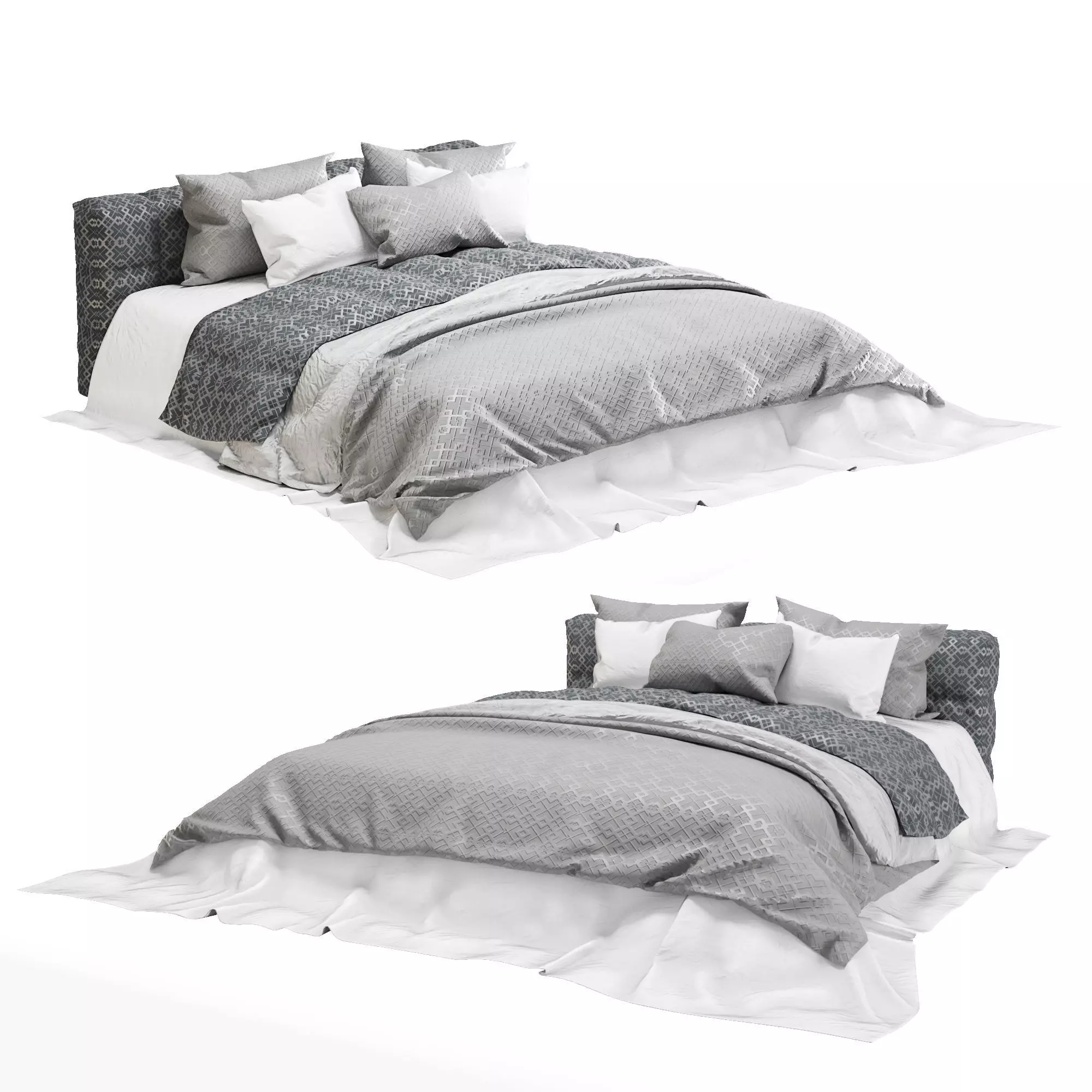 Gray Modern Fabric Bed 3D model_0