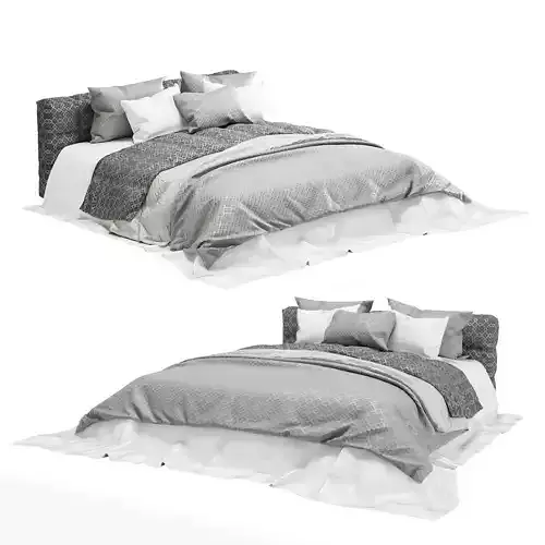 Gray Modern Fabric Bed 3D model
