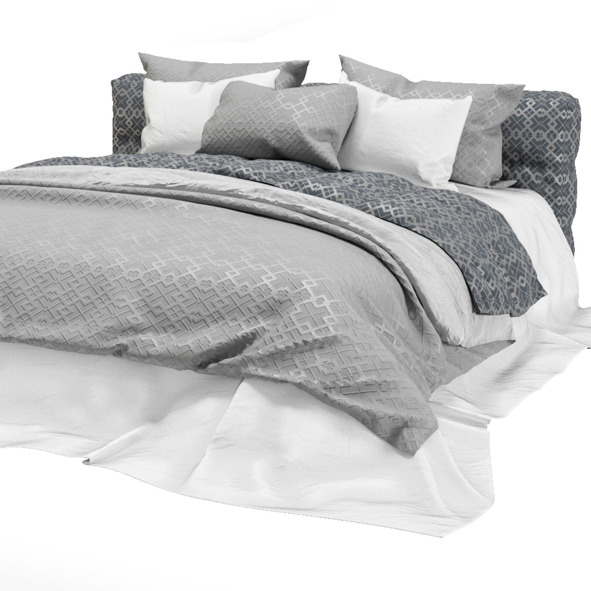 Gray Modern Fabric Bed 3D model_5