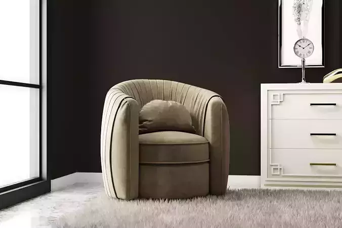 Taupe Pleated Swivel Accent Chair