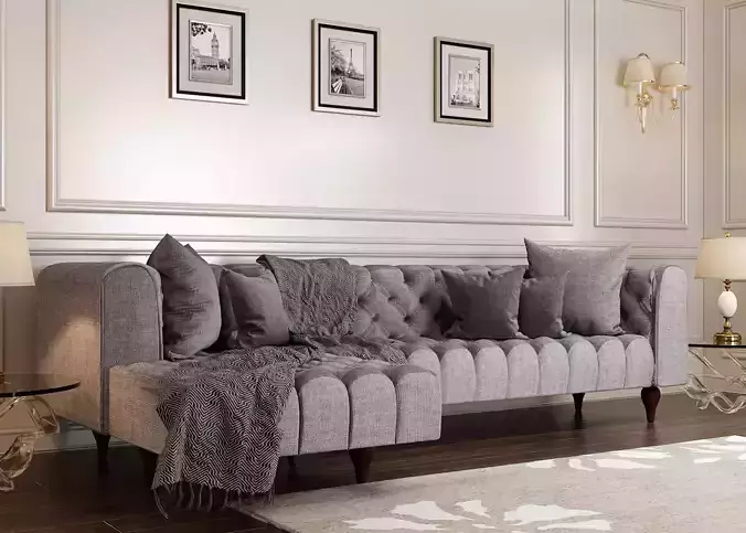 Tufted Linen Upholstered L Shaped