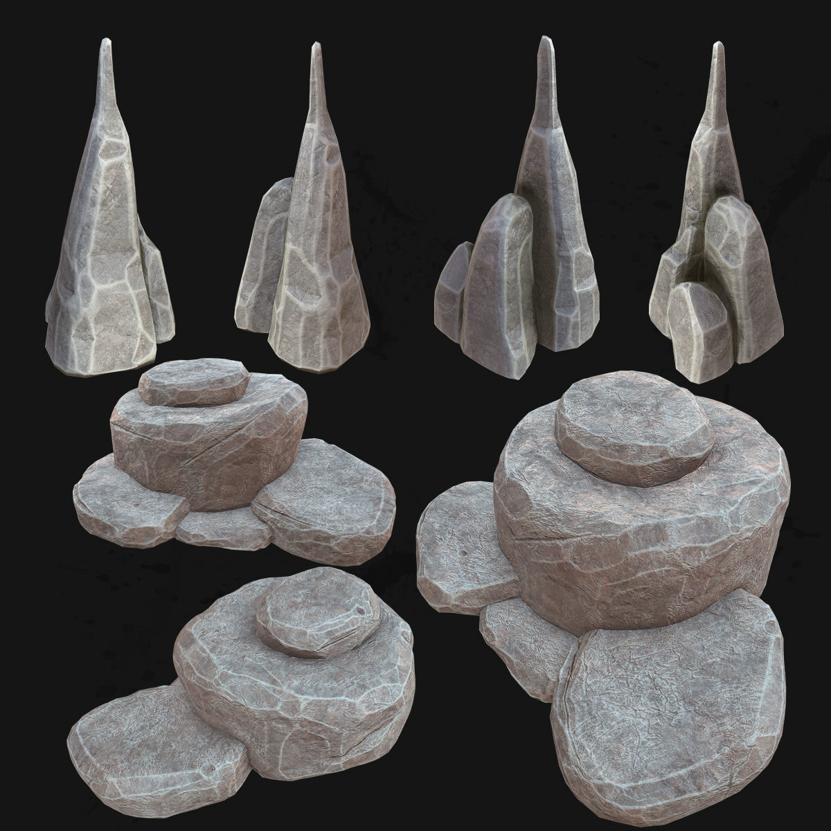 Stylized- Stone-Rock Asset - Low-poly 3D model - PACK-01 Low-poly 3D model_2