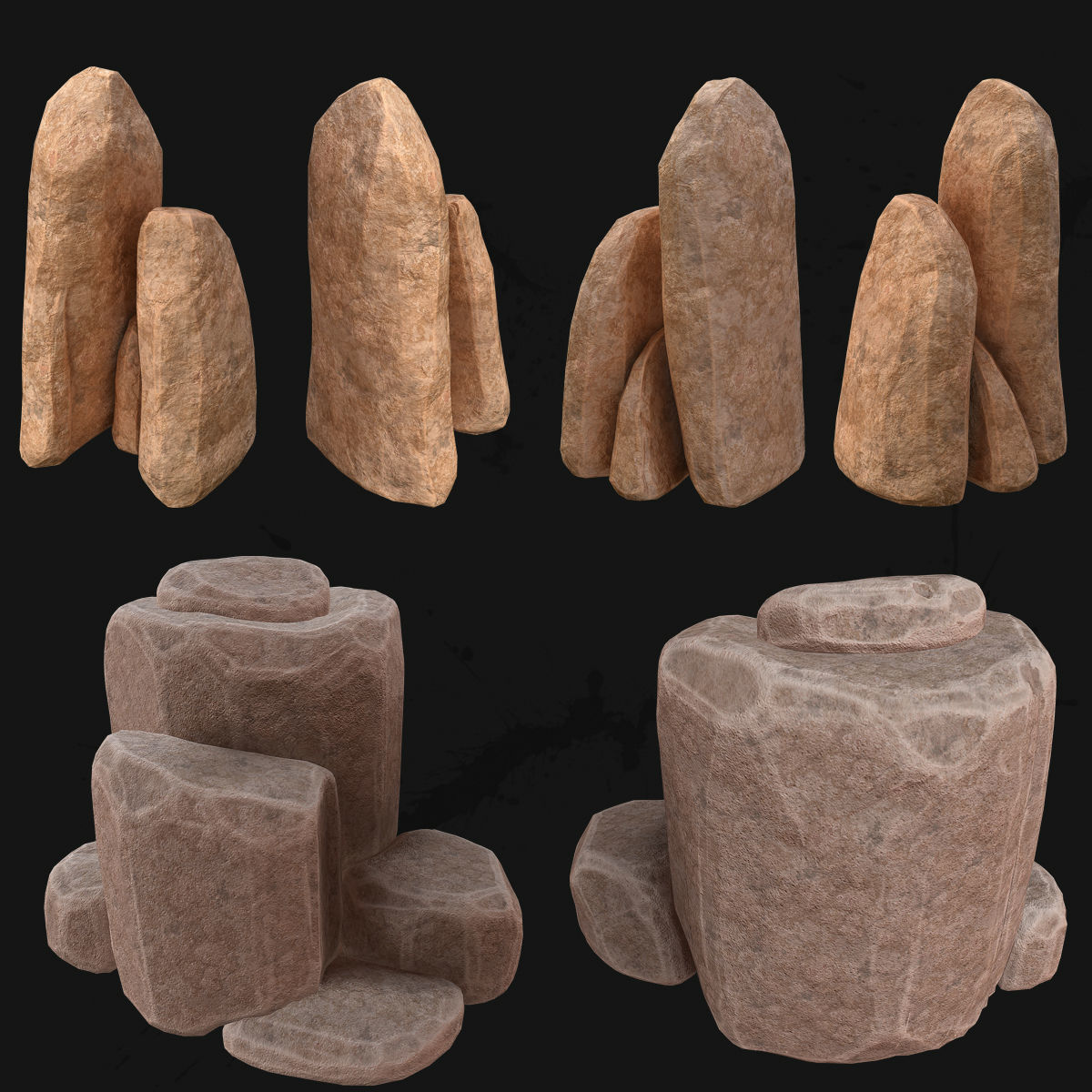 Stylized- Stone-Rock Asset - Low-poly 3D model - PACK-01 Low-poly 3D model_3