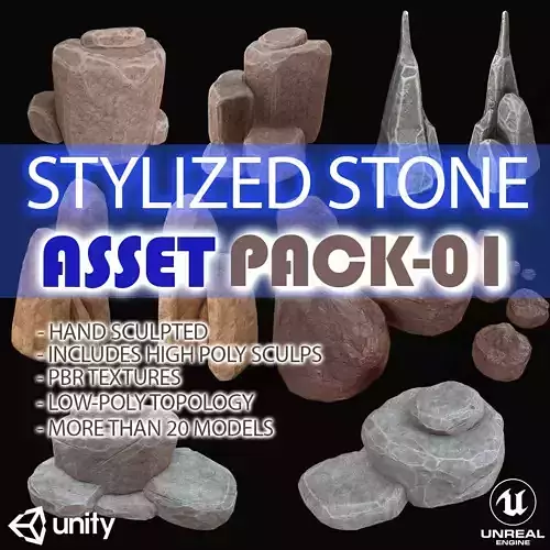 Stylized- Stone-Rock Asset - Low-poly 3D model - PACK-01