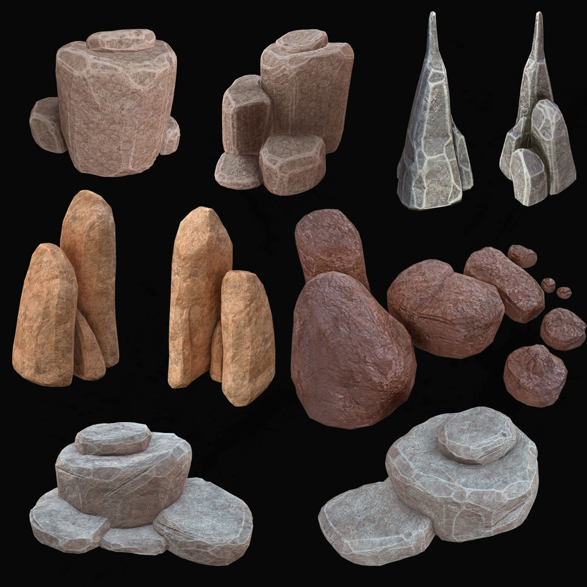 Stylized- Stone-Rock Asset - Low-poly 3D model - PACK-01 Low-poly 3D model_4
