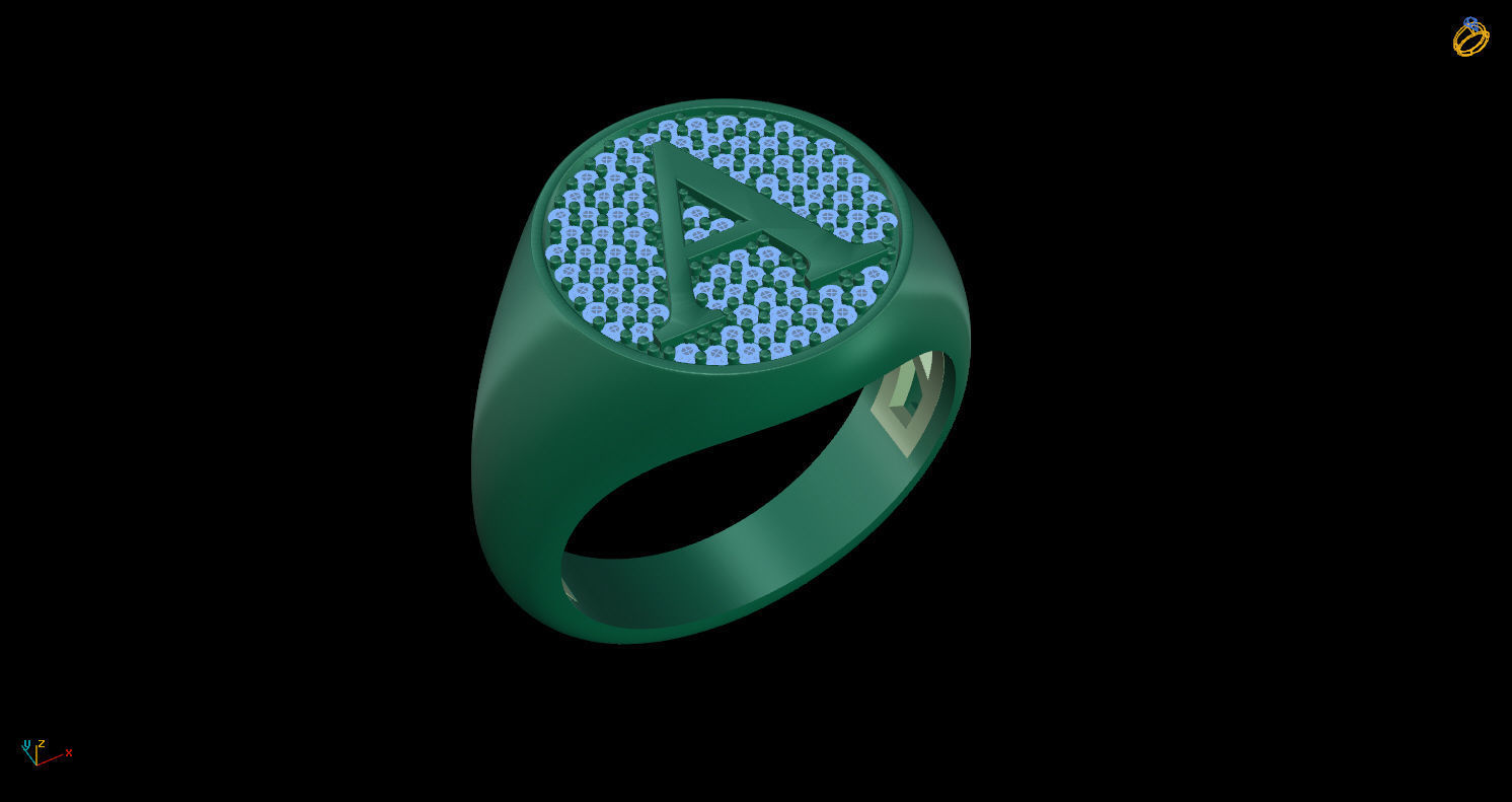 Signet ring with letter A 3D print model_8