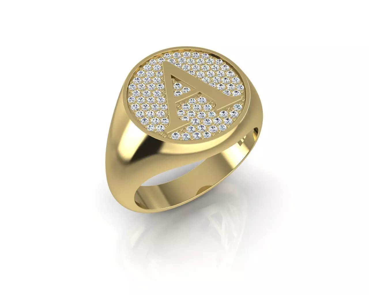 Signet ring with letter A 3D print model_0