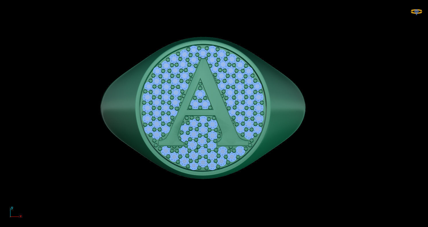 Signet ring with letter A 3D print model_5