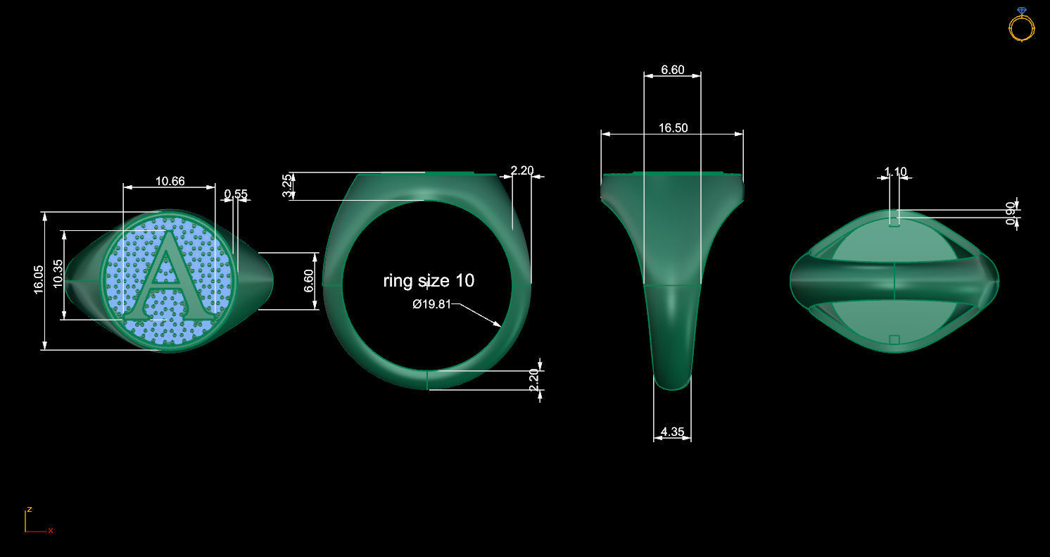 Signet ring with letter A 3D print model_16