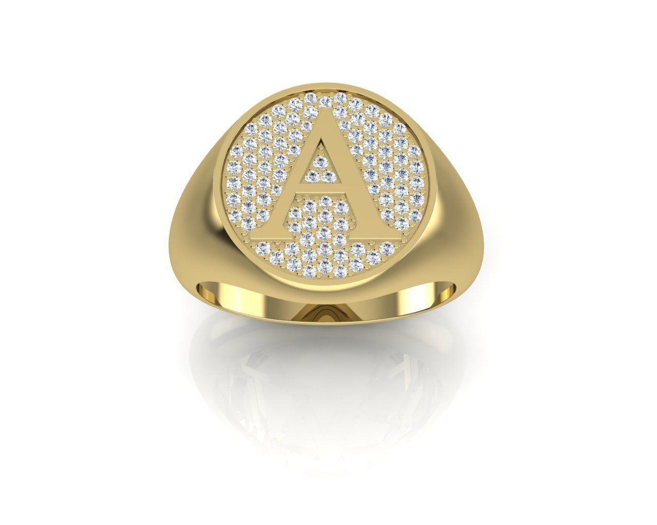 Signet ring with letter A 3D print model_1
