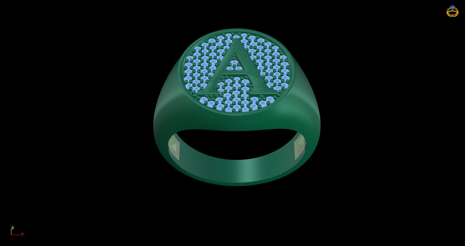 Signet ring with letter A 3D print model_10