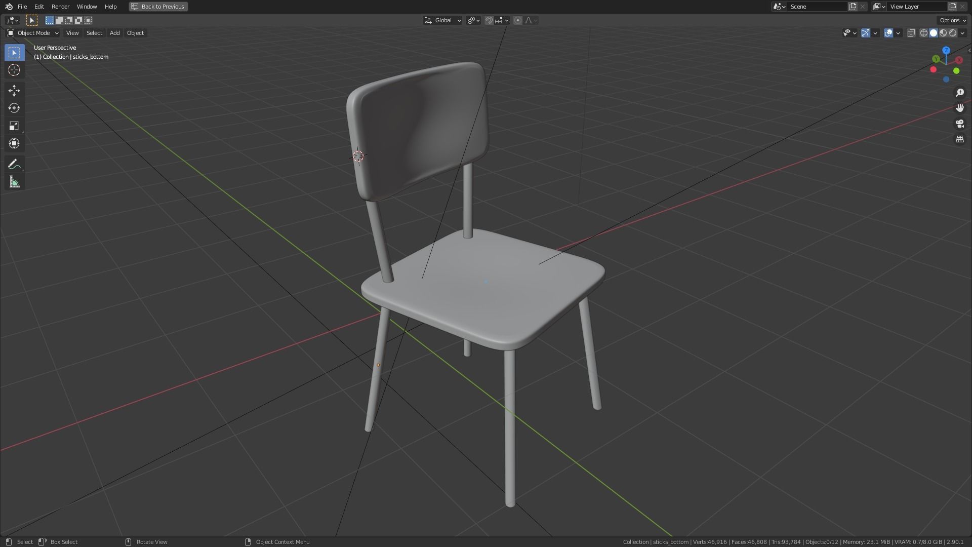 wooden chair 3D model_12