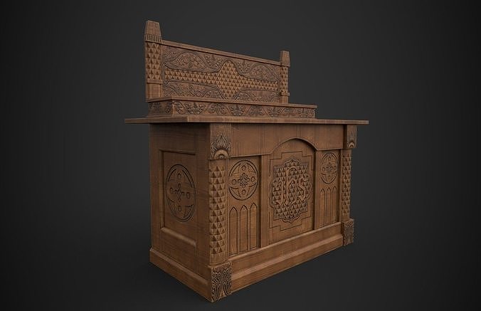 Altar wooden table with carvings Low-poly 3D model