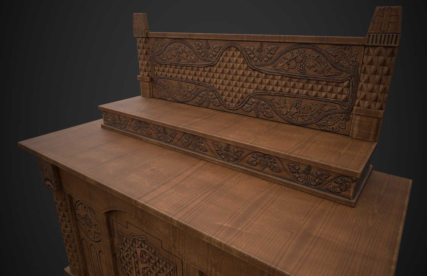 Altar wooden table with carvings Low-poly 3D model_5