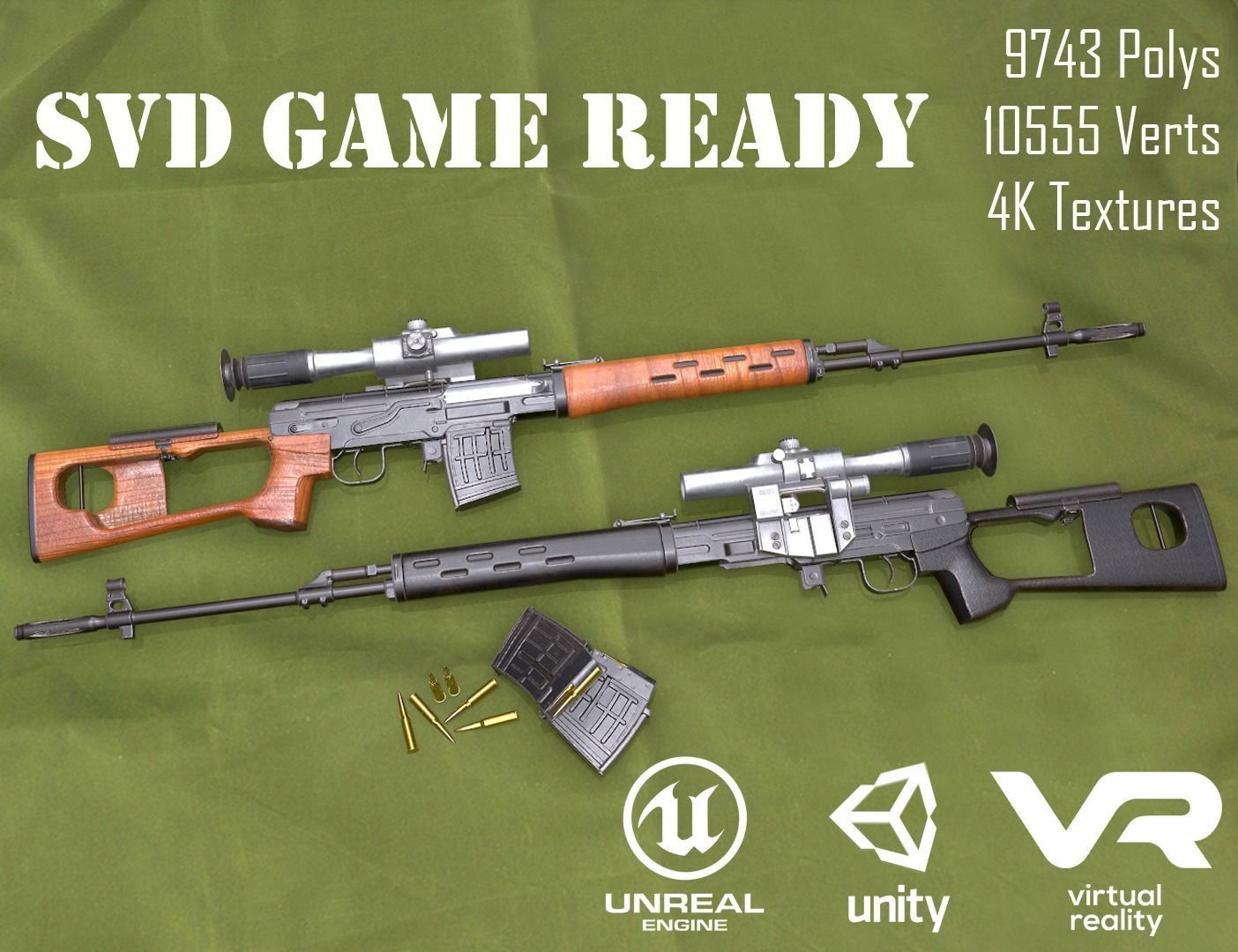 SVD Dragunov sniper rifle Game ready low-poly Low-poly 3D model_0