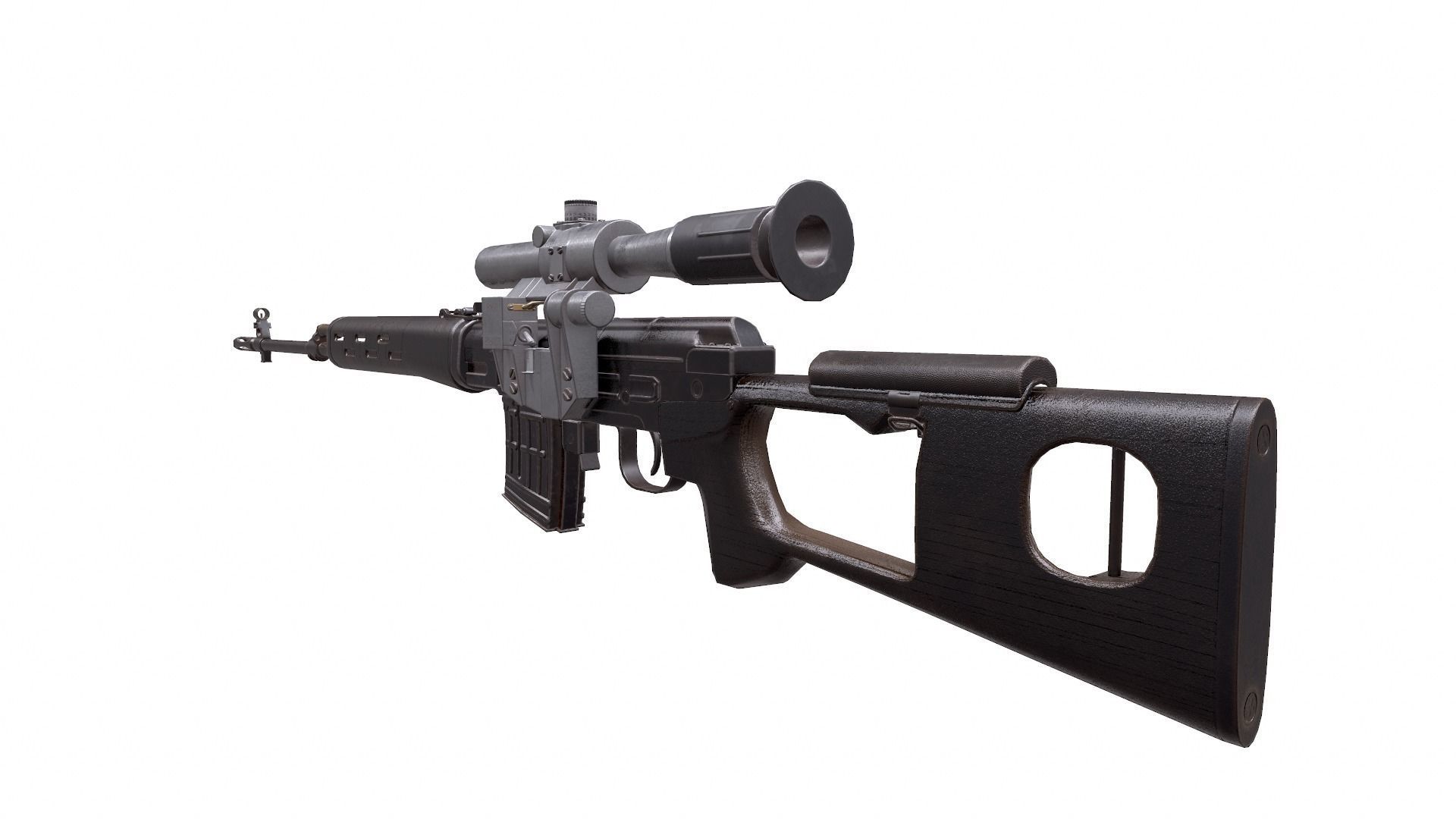 SVD Dragunov sniper rifle Game ready low-poly Low-poly 3D model_5