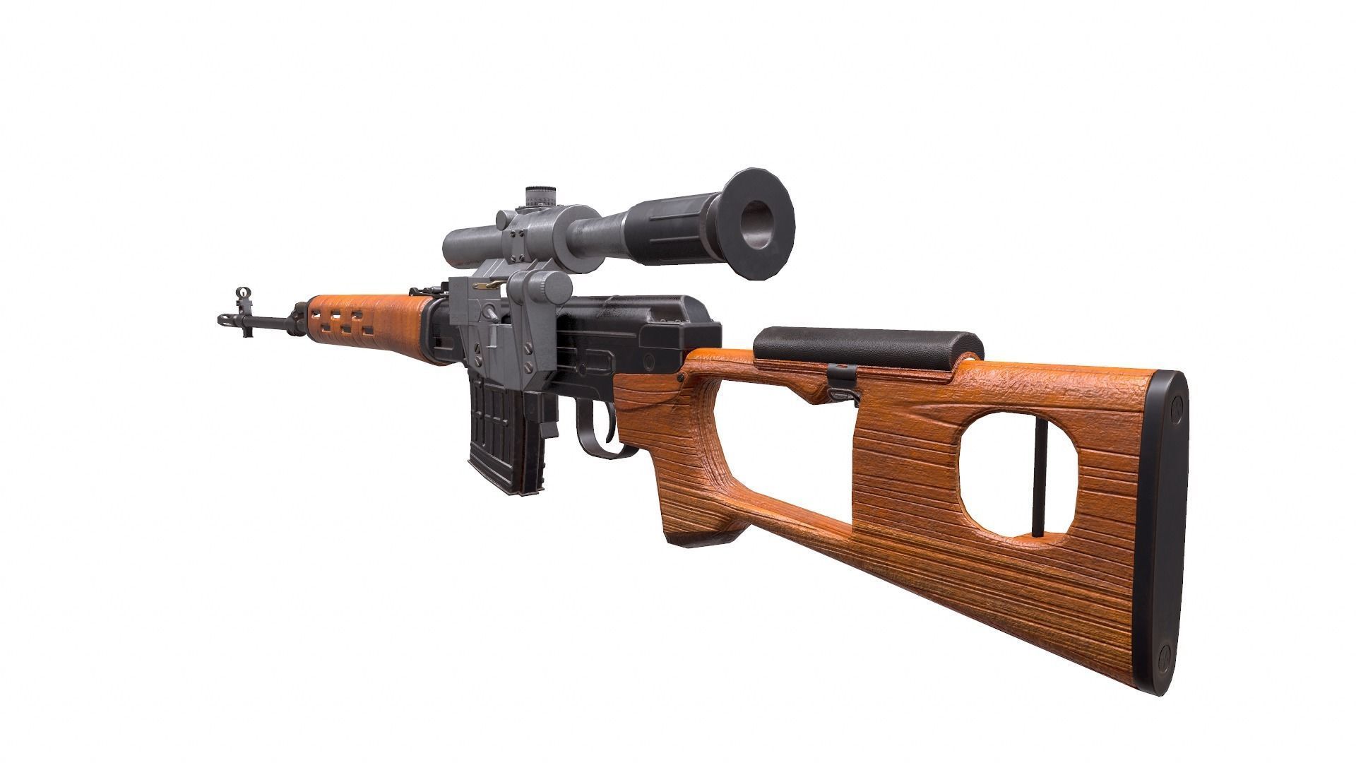 SVD Dragunov sniper rifle Game ready low-poly Low-poly 3D model_4