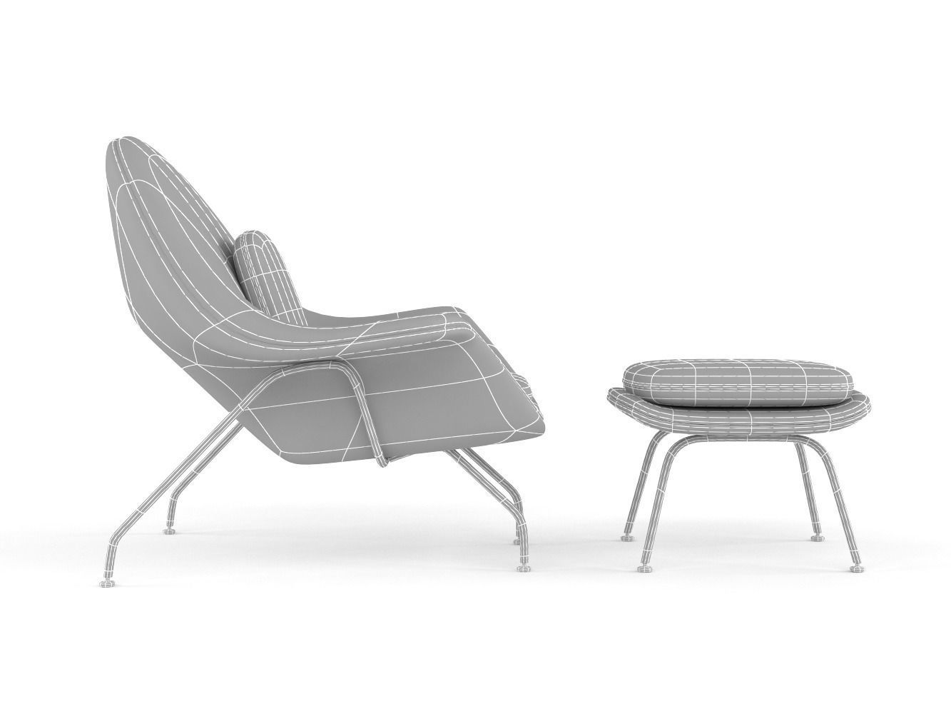 Womb Chair and Ottoman 3D model_5