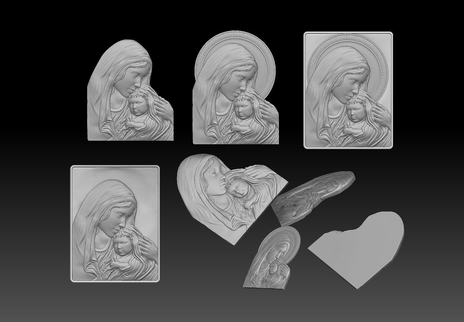madonna and jesus  relief  cnc  3D print model_3