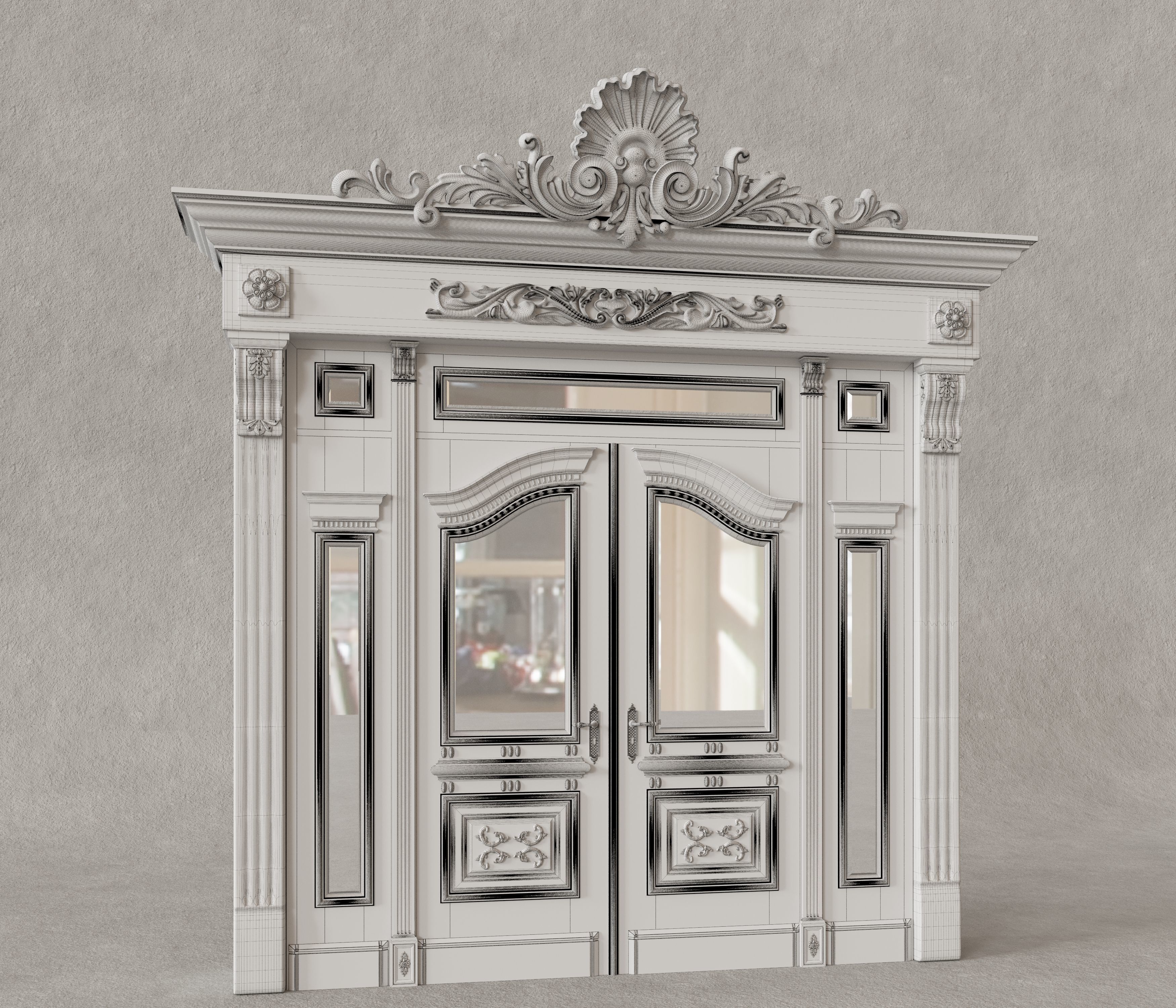 Classic wooden door 3D model_1